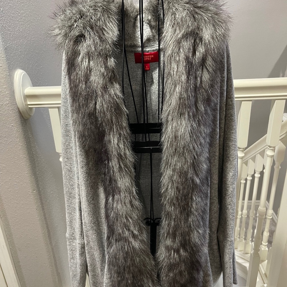 Jennifer Lopez Faux Fur Trimmed Sweater